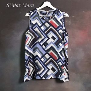S’ Max Mara Silk Twill Top Sleeveless Blouse Print Size S MaxMara